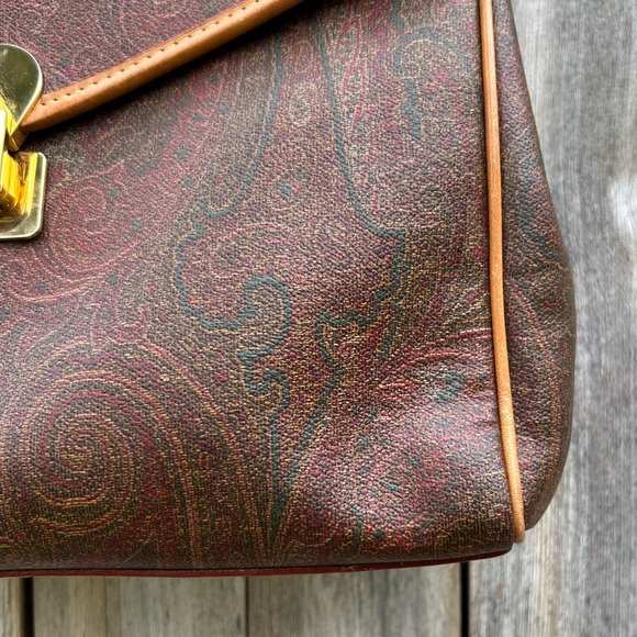 Etro Vintage Paisley Top Handle Messenger Crossbody Bag Brown - Picture 4 of 16